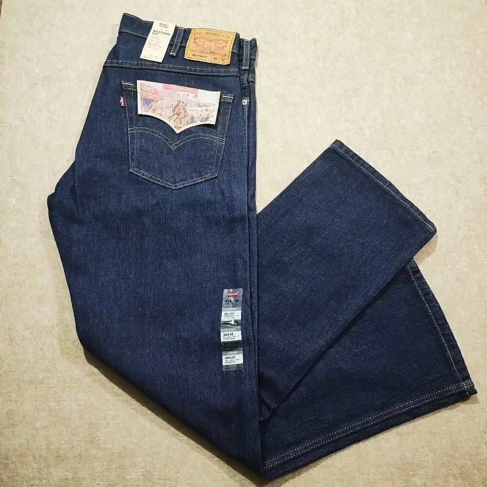 Levi's Western Stretch Blue Straight Leg Jeans Men #K